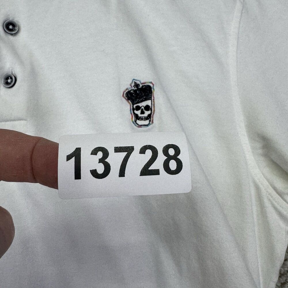 Robert Graham Polo Shirt Men's Large White Classic Fit Embroidered Skull‎ Crown - Picture 15 of 15